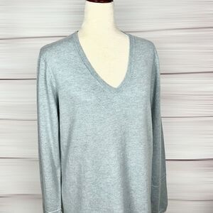 DTLM Repeat Wool Cashmere Gray Sweater Tunic  V-neck Doubled Back EUR 40 US M